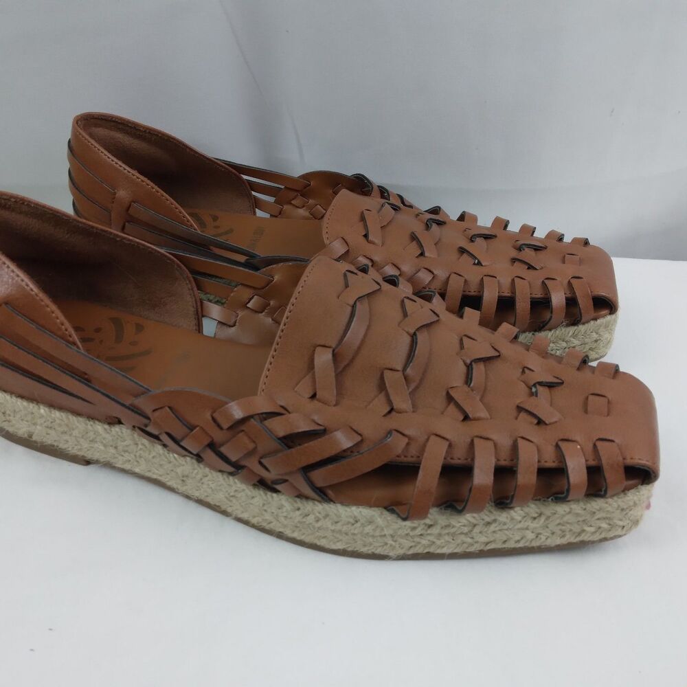 Sam & Libby Woven Espadrille Loafers Cognac Brown Square Toe Coastal Boho 8 - Picture 2 of 10
